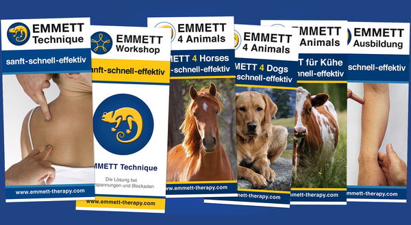 Werbung für die EMMETT-Technik: sanfte und effektive Anwendungen für Menschen und Tiere.