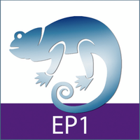 Ein blauer Chamäleon-Umriss mit Text "EP1" darunter.