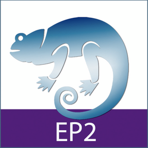 Ein blaues Chamäleon-Symbol mit der Beschriftung "EP2".