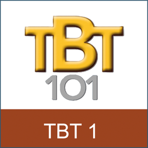 Das Bild zeigt ein Logo mit den Buchstaben "TBT" in Gelb und "101" darunter. Unten steht auf braunem Grund "TBT 1".