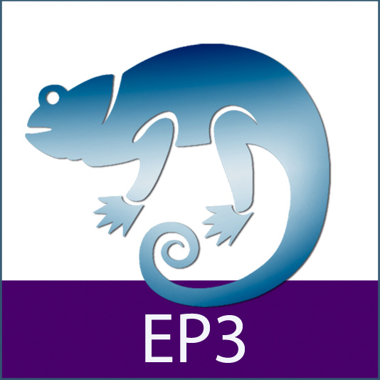Ein blaues Chamäleon-Symbol mit der Beschriftung "EP3" darunter.