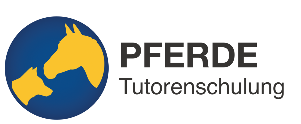 Ein Logo mit den Silhouetten eines Pferdes und Hundes, daneben steht "PFERDE Tutorenschulung".